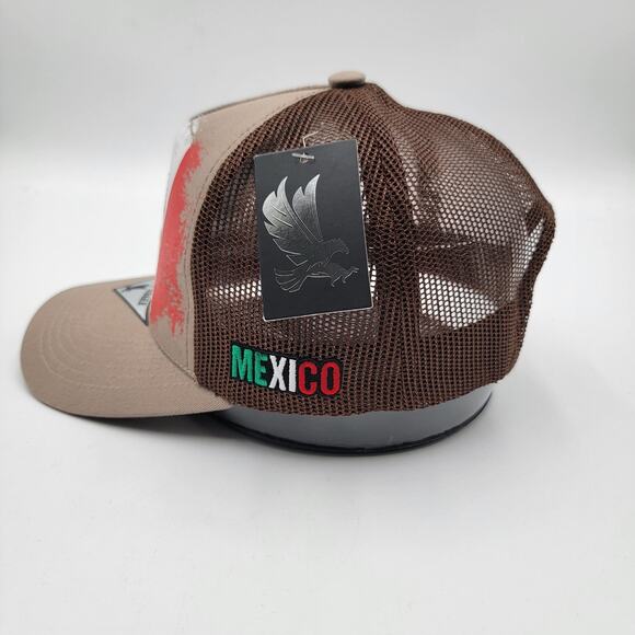 Black Eagle Hat Cap Snap Back Brown Trucker Mesh Mexico Flag Graphic Mens - Picture 2 of 7